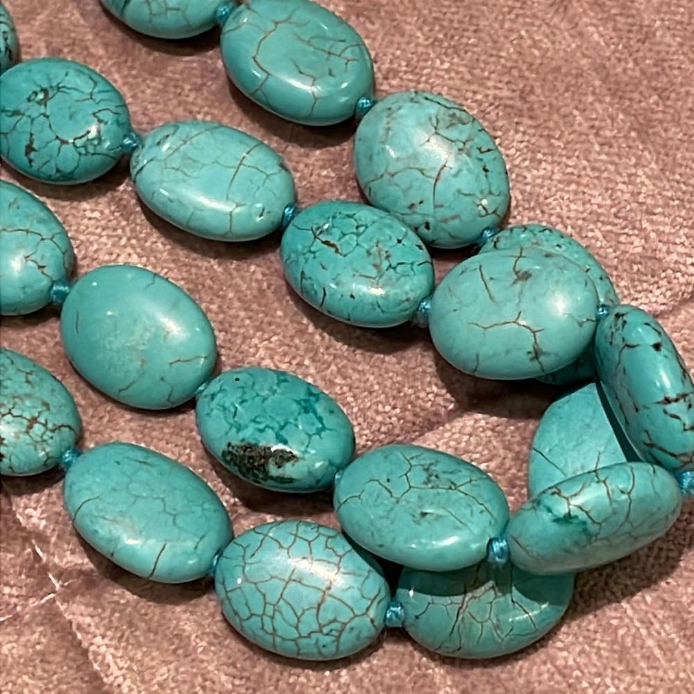 Turquoise Necklace Double Strand Sterling Silver 925 Toggle Clasp By Ati 275$